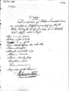 Robert Swanton Description detailed 1835 NY age 70