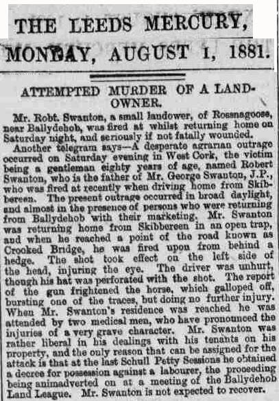 Attempted Murder of Robert Swanton 1881